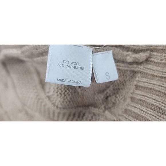 Kokun Cashmere Wool Cable Knit Turtleneck Tan Sweater Women's Small - Picture 10 of 11